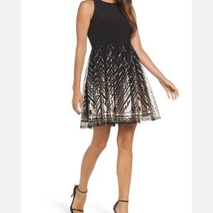 Vince Camuto Black Sequin Fit & Flare Cocktail Dress